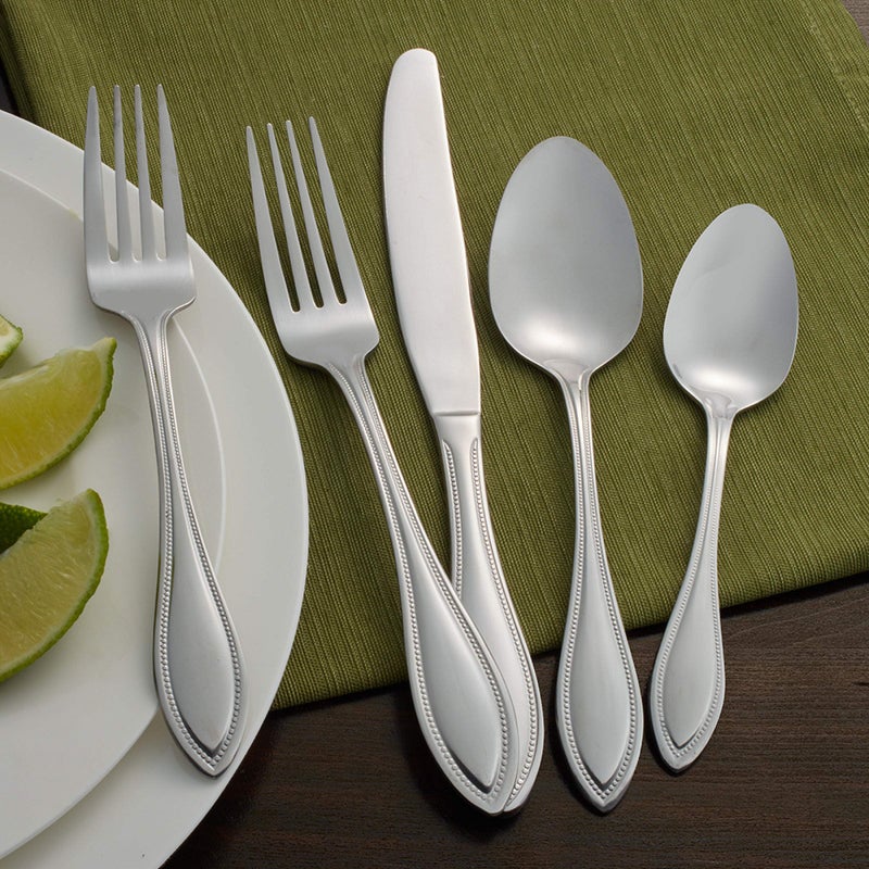 Pfaltzgraff American Bead 61-Piece Stainless Steel Flatware Set with Serving Utensil Set, Steak Knives and Iced Tea Spoons, Service for 8 - Image 3